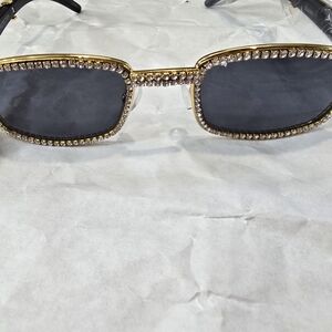 NWOT Gold Square Sunglasses VVS CZ Stones with Case. Bling Like No Other.